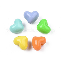Opaque Acrylic Beads, Heart, Mixed Color, 13.5x16.5x13mm, Hole: 2mm, about 305pcs/500g