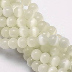Katzenauge Perlen Stränge, Runde, Rauch weiss, 10 mm, Bohrung: 1.5 mm, ca. 40 Stk. / Strang, 15.5 Zoll
