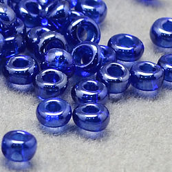 Perline di semi di vetro rotonde di grado 8/0, colori trasparenti lustered, blu royal, 8/0, 3x2mm, Foro: 1 mm, circa 10000pcs/libbra