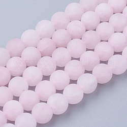 Natural Rose Quartz Bead Strands, Round, Frosted, 8~8.5mm, Hole: 1mm, about 45~47pcs/strand, 14.9 inch(38cm)