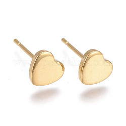 Clous d'oreilles en 304 acier inoxydable, cœur, or, 6x6x1mm, pin: 0.6 mm