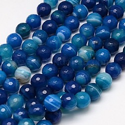 Banda naturale agata perline fili, sfaccettato, tinto, tondo, Blue Marine, 10mm, Foro: 1.2 mm, circa 38pcs/filo, 15 pollice