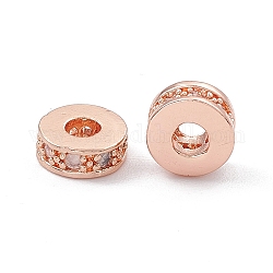 Perline di distanziatore in ottone, con rhinestone di cristallo, rotondo e piatto, oro roso, 7x3~3.7mm, Foro: 3.4 mm