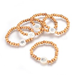Perles en bois enfants bracelets extensibles, avec des perles de coquille d'eau douce, 1-3/4 pouce (4.5 cm)
