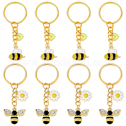 DICOSMETIC 8Pcs 2 Styles Golden Bee Charms Keychain Rhinestone Honey Bee Keychains Cute Animal Keychain Bumble Bee Keychain Alloy Enamel Insect Key Ring for Women Handbags Purses