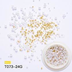Nailart-Mikroperlen-Sets, mit Legierungs-Miniperlen und ABS-Kunststoffimitationsperlen, für Nagelspitzen Dekorationen, Runde, golden, 1~3 mm, box: 39x18mm