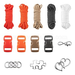 DIY kits de fabricación de pulseras de cuerda de cuerda de paracaídas, para hacer pulseras, cordones, collares de perro, incluyendo cuerdas de poliéster y spandex, hebillas de liberación lateral de plástico y conectores de eslabones de aleación, color mezclado, cuerdas: 25 m / set