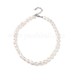 Natural Baroque Keshi Pearl Beaded Necklace with 304 Stainless Steel Clasp for Women, Seashell Color, 14.17~15.28 inch(36~38.8cm)