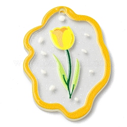 Transparent Glitter Dust Powder, Acrylic Pendants, Flower, Yellow, 39x28.5x2mm, Hole: 1.8mm