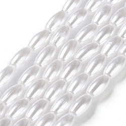 Perles acryliques, style de perle d'imitation, riz, blanc, environ 4 mm de large, Longueur 8mm, Trou: 1mm, environ 7000 pcs/500 g