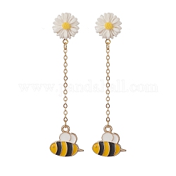 Ohrhänger aus legierter Emaille-Biene mit Gänseblümchen aus Kunstharz, 304 Edelstahl-Quastenohrringe für Damen, golden, 70 mm, Stift: 0.7 mm