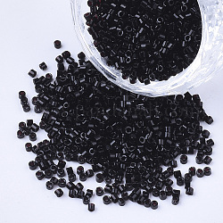 Glass Cylinder Beads, Seed Beads, Opaque Colours, Round Hole, Black, 1.5~2x1~2mm, Hole: 0.8mm, about 8000pcs/bag, about 85~95g/bag