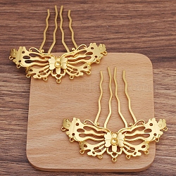 Impostazioni cabochon pettine per capelli in ferro, con i loop, farfalla in lega di filigrana, oro, 32x83mm, vassoio: 6mm