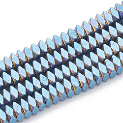 Galvanisieren unmagnetische synthetischen Hämatitkornen Stränge, facettiert, Würfel, in Blau Plattiert, 4x4x2 mm, Bohrung: 1 mm, ca. 188 Stk. / Strang, 15.7 Zoll