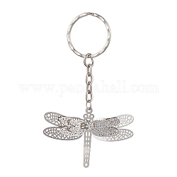 Porte-clés pendentif en laiton, avec porte-clés fendus, platine, libellule, 8.5 cm