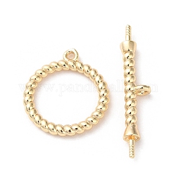 Brass Toggle Clasps, Twist Ring, Real 18K Gold Plated, Ring: 16x14x2mm, Bar: 5x24x3mm, Hole: 1.2mm, Pin: 0.8mm
