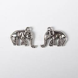 Antique Silver Color Pendants, Elephant, Lead Free and Cadmium Free, about 21mm long, 16mm wide, 5mm thick, hole: 1.5mm
