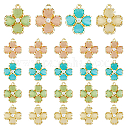 DICOSMETIC 24Pcs 4 Colors Rack Plating Alloy Pendants, with ABS Plastic Imitation Pearl and Cat Eye, Cadmium Free & Lead Free, Clover, Light Gold, Mixed Color, 19.5x17x4.5mm, Hole: 1.5mm, 6pcs/color