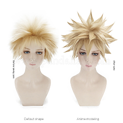 Perruques de cosplay ondulées blondes courtes, perruques de héros synthétiques pour costume de maquillage, avec coup, 4 pouce (10 cm)
