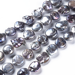 Natural Keshi Pearl Beads Strands, Cultured Freshwater Pearl, Dyed, Flat Round, Light Steel Blue, 15~34x14~24x5~11mm, Hole: 0.5mm, about 19~21pcs/strand, 14.96 inch(38cm)