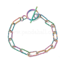 Ion Plating(IP) 304 Stainless Steel Paperclip Chains Bracelet for Women, Rainbow Color, 9-1/2 inch(24cm)