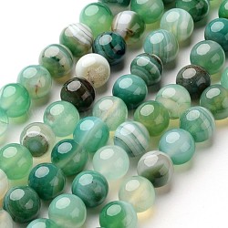Chapelets de perles en agate à rayures naturelles/agates à bandes, ronde, teints et chauffée, vert de mer, 8mm, Trou: 1mm, Environ 48 pcs/chapelet, 14.1 pouce