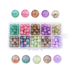 10 colore perline in vetro crackle verniciato, tondo, colore misto, 8mm, Foro: 1.3~1.6 mm, su 30pcs / vano, 300pcs/scatola