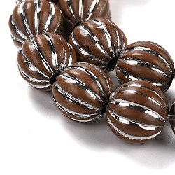Grooved Resin Beads Strands, Silver Metal Enlaced, Pumpkin, Camel, 10~12mm, Hole: 3mm, about 32pcs/strand, 13.78''(35cm)
