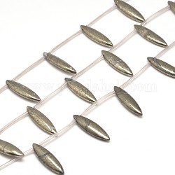 Horse Eye Natural Pyrite Beads Strands, 30x8x5mm, Hole: 1mm, about 12pcs/strand, 15.7inch