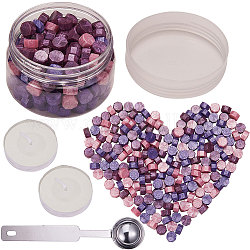 CRASPIRE 210PCS Wax Seal Beads, Mixed Color Octagon Sealing Wax Beads Kit Puprple Tone Packed in Can 9mm Wax Seal with 2Pcs White Tea Candles 1 PC Metal Wax Melting Spoon for Letter Greeting Card Seal