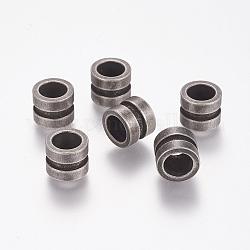 304 Stainless Steel Beads, Large Hole Beads, Grooved Beads, Column, Antique Silver, 10x8mm, Hole: 6.5mm