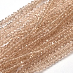 Faceted Rondelle Transparent Glass Beads Strands, BurlyWood, 4x3mm, Hole: 1mm, about 125pcs/strand, 14.9 inch