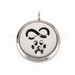 Alloy Diffuser Locket Pendants, with Stainless Steel Cover and Magnet, Magnetic, Cadmium Free & Nickel Free & Lead Free, Flat Round with Infinite, Platinum, 36x30x6.5mm, Hole: 3.5mm, Inner Diameter: 23mm