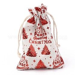 Сумка из хлопчатобумажной ткани с рождественской тематикой, шнурок сумки, для рождественской вечеринки закуски подарочные украшения, Рождественский тематический паттерн, 14x10 см
