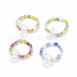 Эластичное кольцо с бабочкой из стекла и латуни для женщин, разноцветные, размер США 5 1/4 (15.9 мм)
