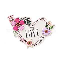 Acrylanhänger zum Thema Valentinstag, Herz mit Wort Liebe, Blumenmuster, 28x40x2 mm, Bohrung: 1.6 mm