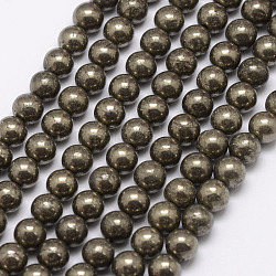 Chapelets de perles de pyrite naturelle , ronde, kaki foncé, 6mm, Trou: 1mm