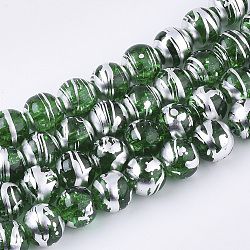 Строковые прозрачные стеклянные бусины в нитях, треск стиле, круглые, зелёные, 10x9.5 мм, отверстие : 1.5 мм, около 79~80 шт / нитка, 30.3 дюйм