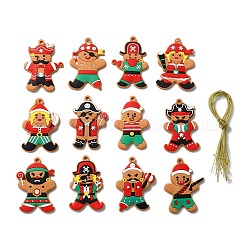 PVC Hanging Decorations, with Cord, Pirate Gingerbread Man, for Christmas, Mixed Color, Pendant: 68.5~71.5x43.5~52x4~5mm, Hole: 3~4.6mm, 12pcs/set