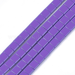 Немагнитные синтетические гематитовые многожильные связи, окрашенные распылением, для изготовления эластичных браслетов, квадратный, синий фиолетовый, 5x5x2 мм, отверстие : 0.6 мм, около 81 шт / нитка, 15.9 дюйм