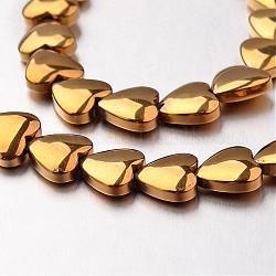 Electroplate Non-magnetic Synthetic Hematite Bead Strands, Heart, Golden Plated, 8x8x3mm, Hole: 0.7mm, about 55pcs/strand, 15.7 inch
