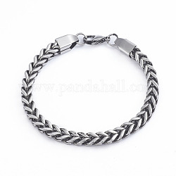 304 Stainless Steel Wheat Chain Bracelets, with Lobster Claw Clasps, Antique Silver, 8-1/2 inch(21.5cm), 6mm