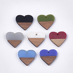 Подвески из смолы и ореха, сердце, разноцветные, 24x25x3.5~4 мм, отверстие : 2 мм