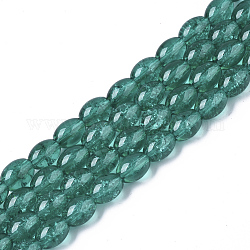 Transparentes cuentas de vidrio craquelado hebras, oval, verde mar medio, 8x5.5~6mm, agujero: 1 mm, aproximamente 100 pcs / cadena, 31.4 pulgada
