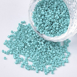 11/0 Grade A Glass Seed Beads, Cylinder, Uniform Seed Bead Size, Baking Paint, Medium Turquoise, about 1.5x1mm, Hole: 0.5mm, about 2000pcs/10g