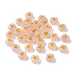 Perle acriliche luminose, si illuminano al buio, piatta e rotonda con il cuore, sabbia marrone, 7x3.5mm, Foro: 1.2 mm, circa 3600pcs/500g