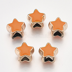 Uv placage acrylique perles européennes, avec l'émail, Perles avec un grand trou   , étoiles du nord, or clair, orange, 10.5x11.5x9mm, Trou: 4.5mm