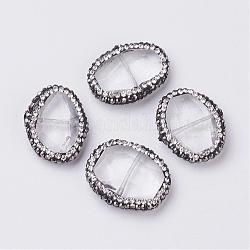 Natural Quartz Crystal Beads, with Polymer Clay Rhinestones, Flat Oval, 24~26x19~20.5x7~8mm, Hole: 1mm