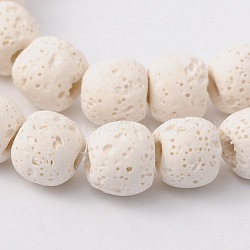 Brins de perles de pierre de lave naturelle, teinte, ronde, blanc crème, 10~11mm, trou: environ 2.5~3 mm, Environ 43 pcs/chapelet, 15.35 pouce