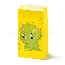 Kraftpapiersäcke, kein Griff, Verpackte Leckerli-Tasche für Geburtstage, Baby-Duschen, Rechteck mit Dinosauriermuster, Gelb, 8x13x24.2 cm
